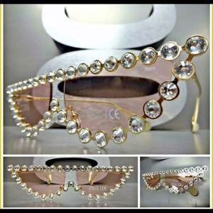 Classy Elegant Retro Cat Eye Bling Sunglasses